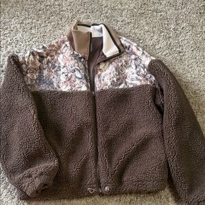 Brown Teddy Jacket with Floral Accents